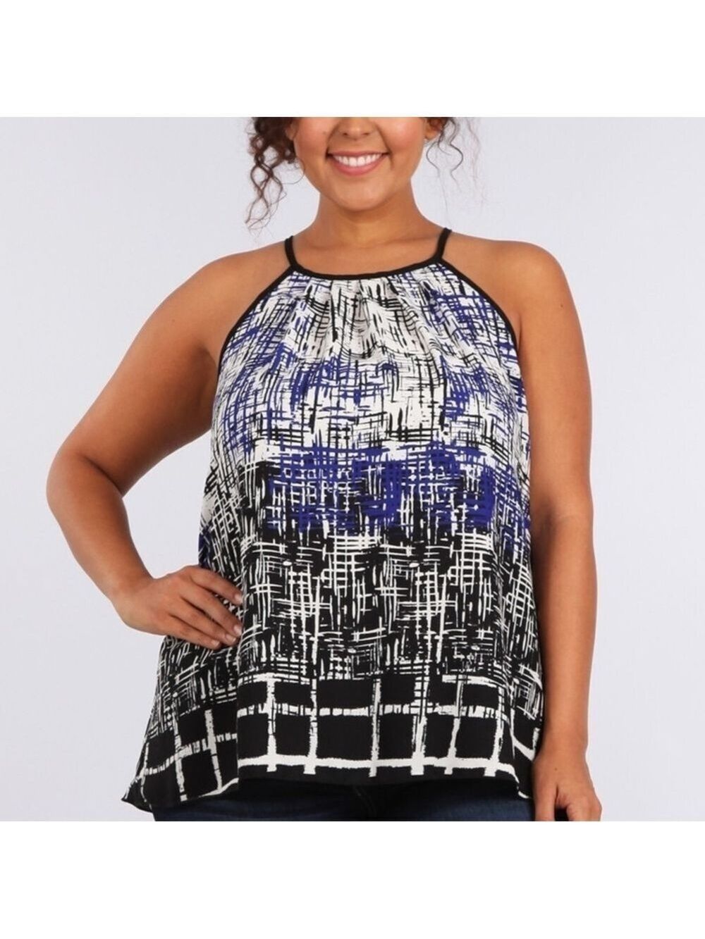 Toto Women's Black and Blue Abstract Blouse Tank